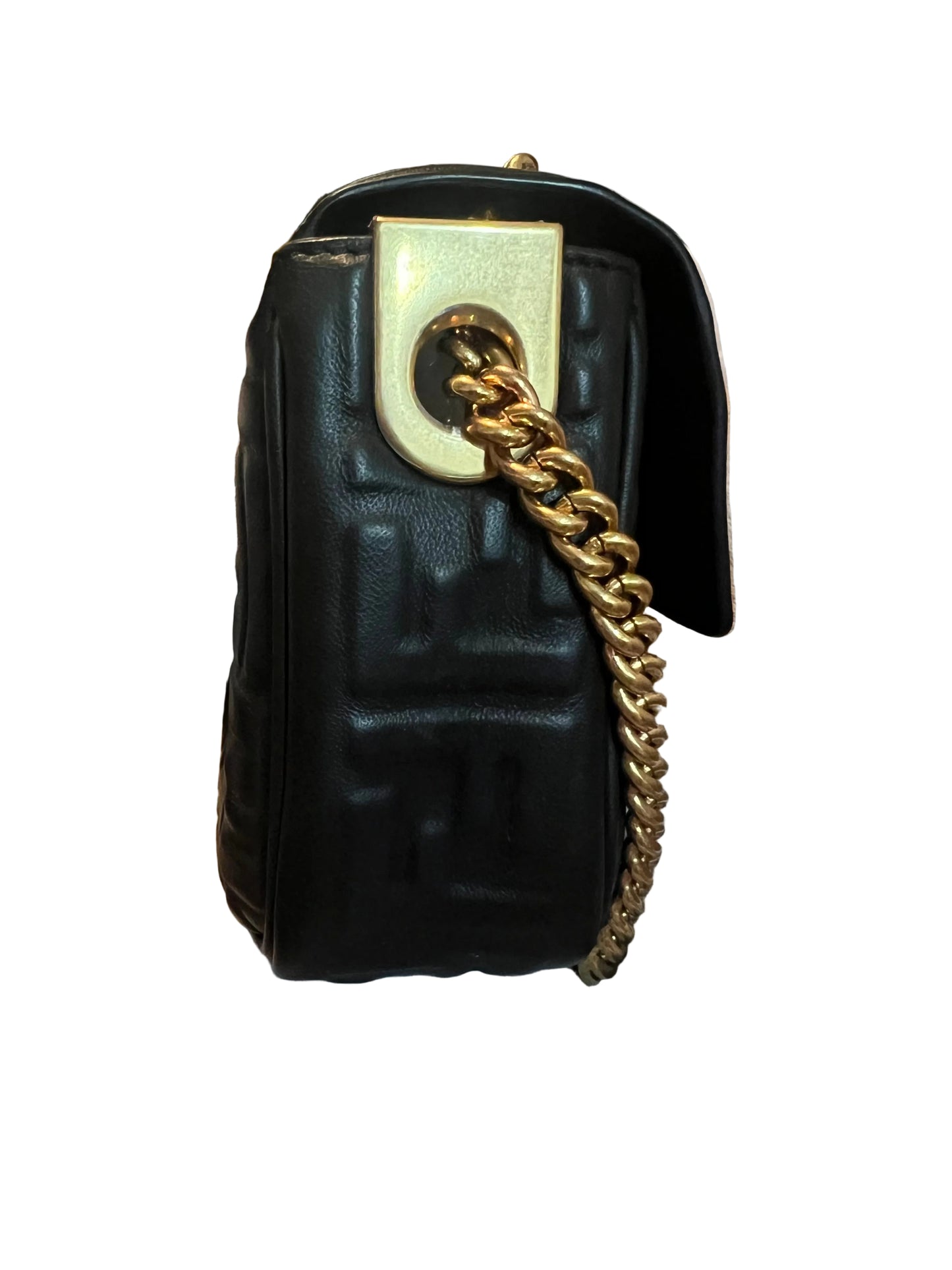 Fendi Embossed Black Leather Midi Chain Baguette