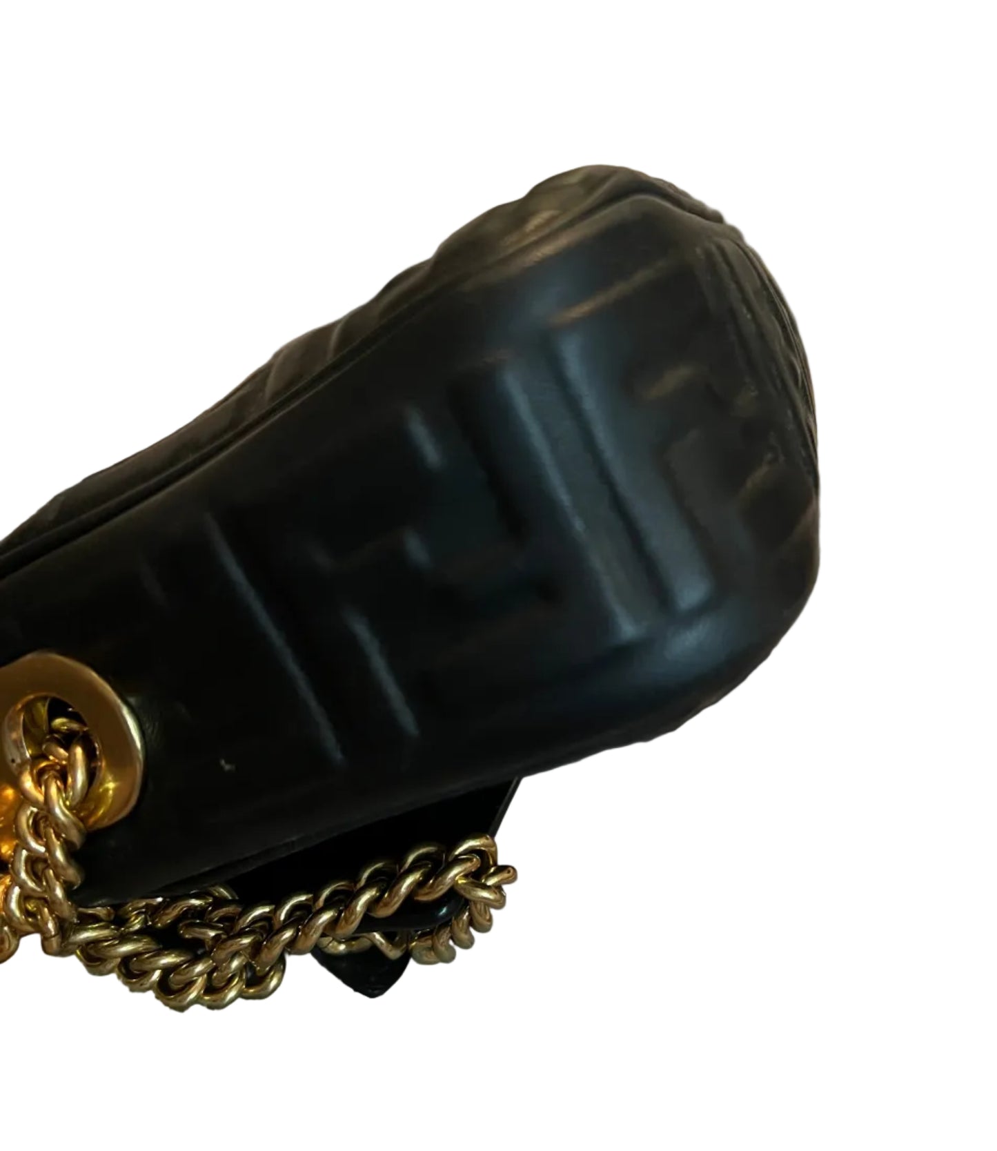 Fendi Embossed Black Leather Midi Chain Baguette