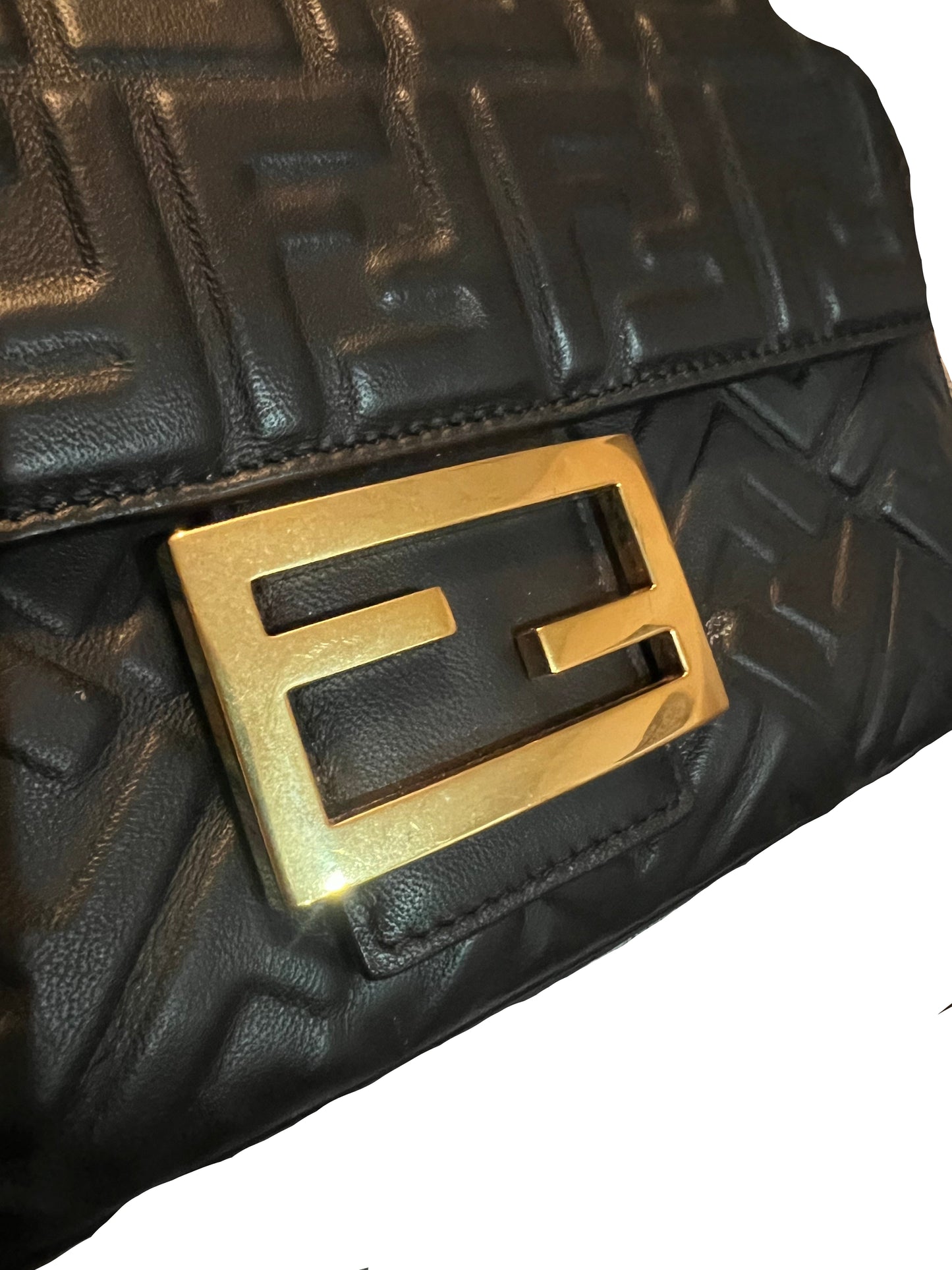 Fendi Embossed Black Leather Midi Chain Baguette