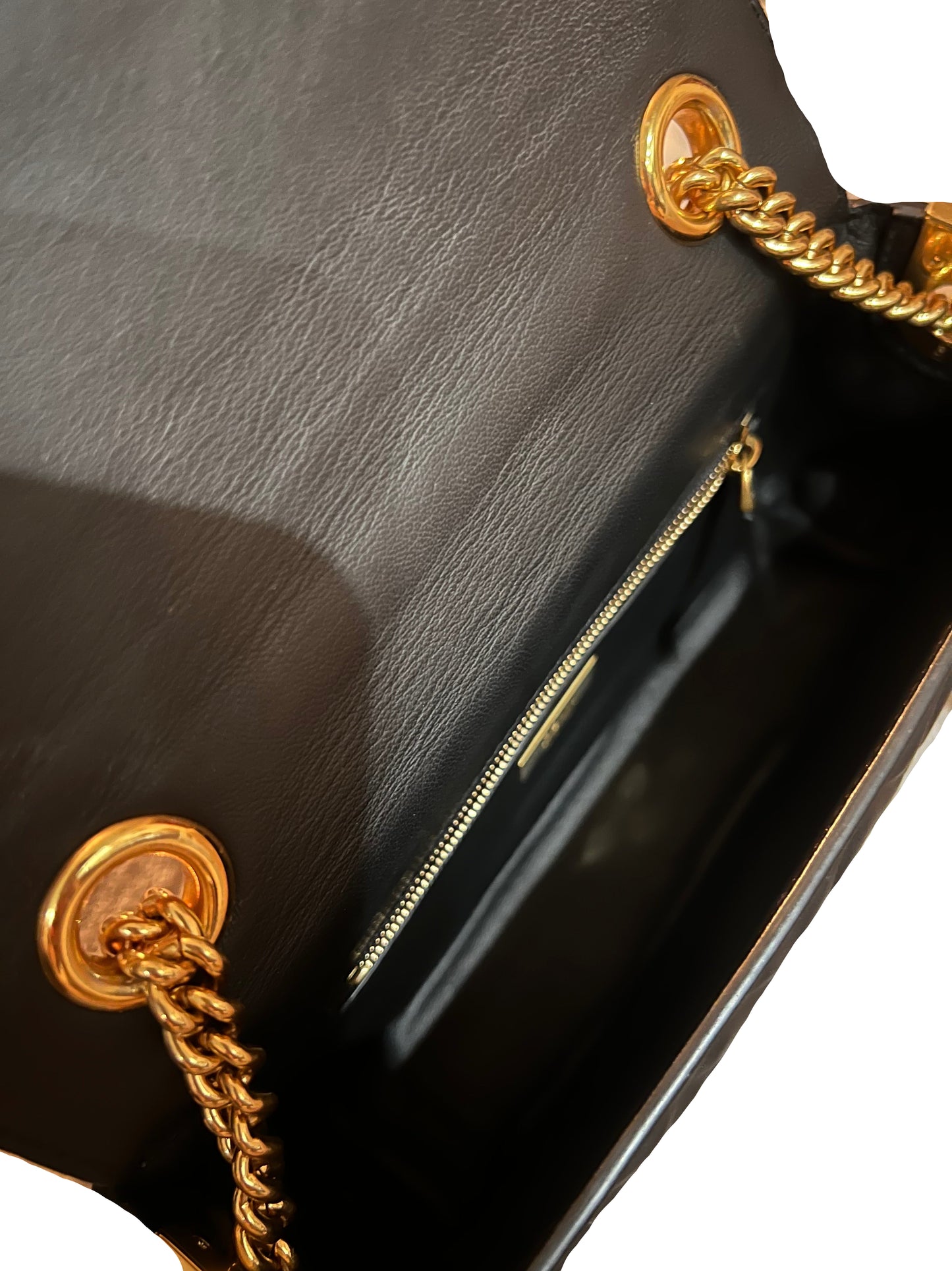 Fendi Embossed Black Leather Midi Chain Baguette