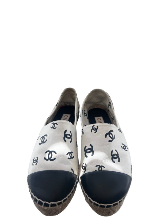 Chanel Leather White & Black Espadrilles