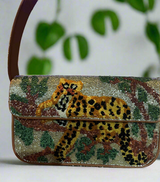 Staud Tommy Beaded Bag with Leopard