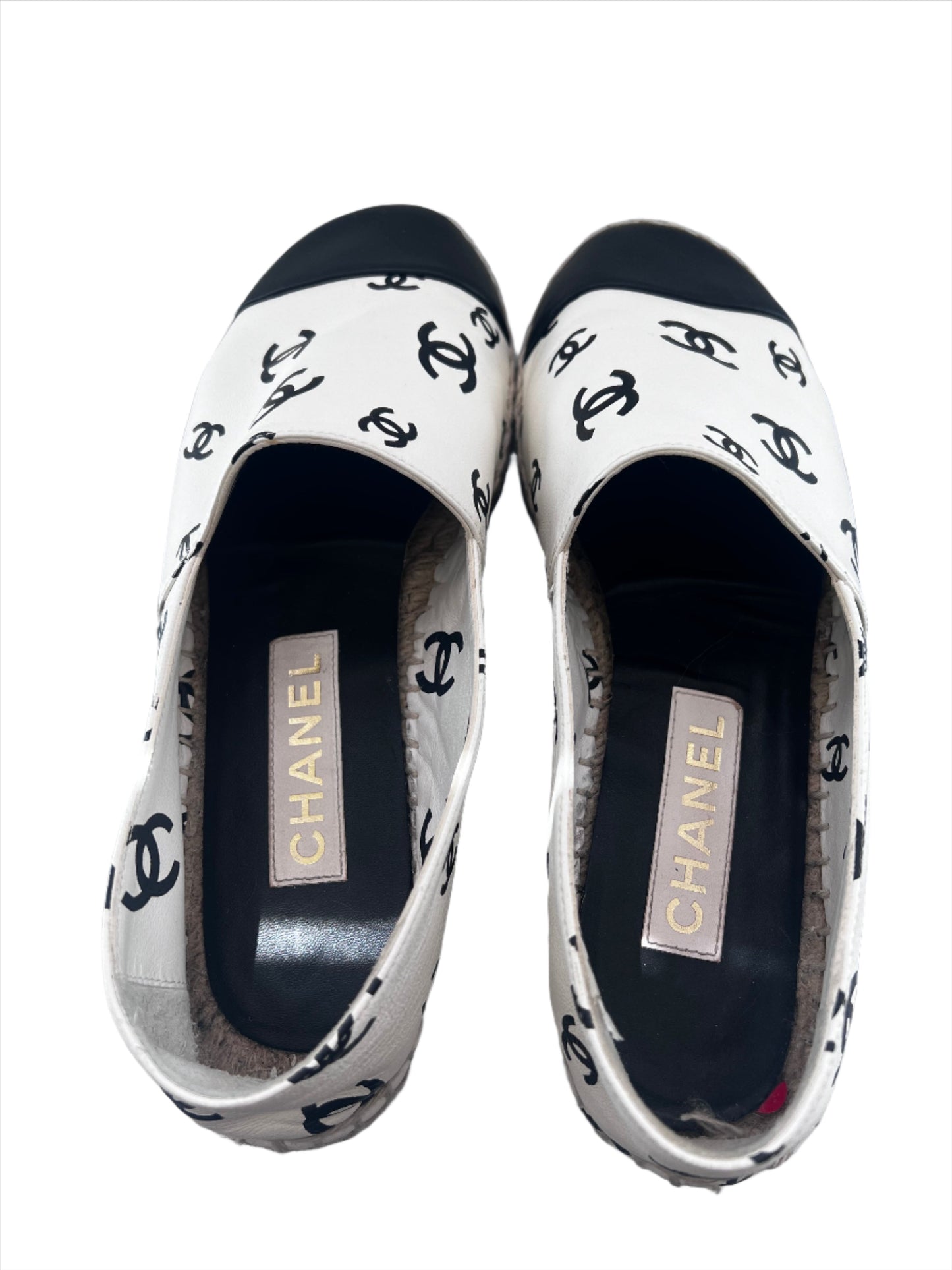 Chanel Leather White & Black Espadrilles