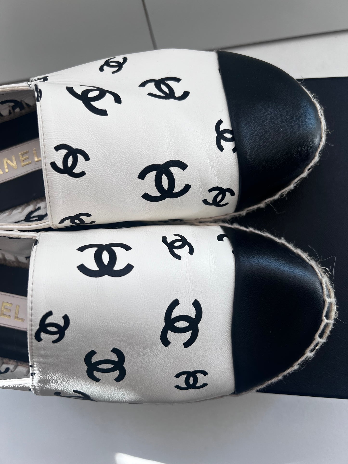 Chanel Leather White & Black Espadrilles