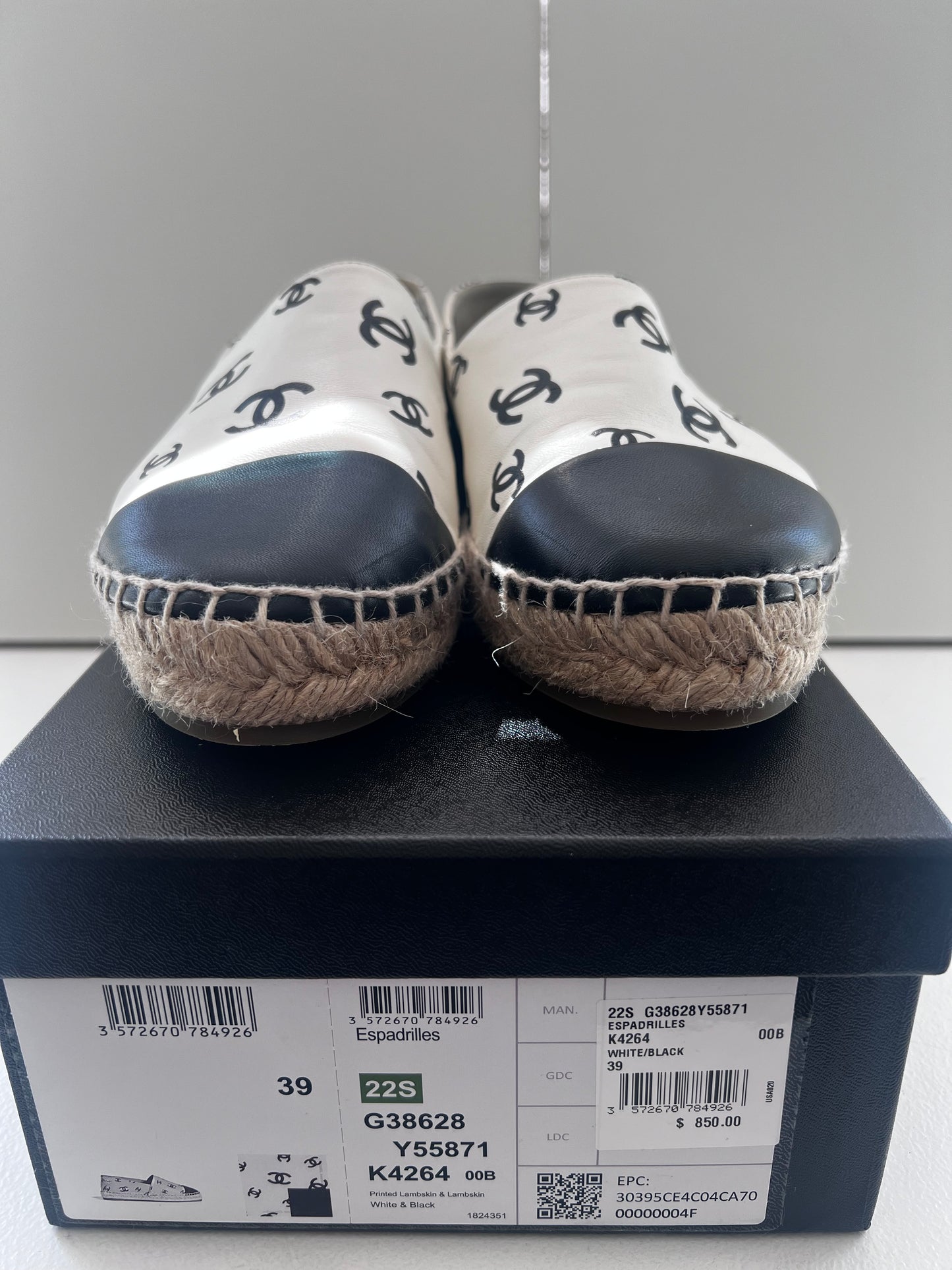 Chanel Leather White & Black Espadrilles