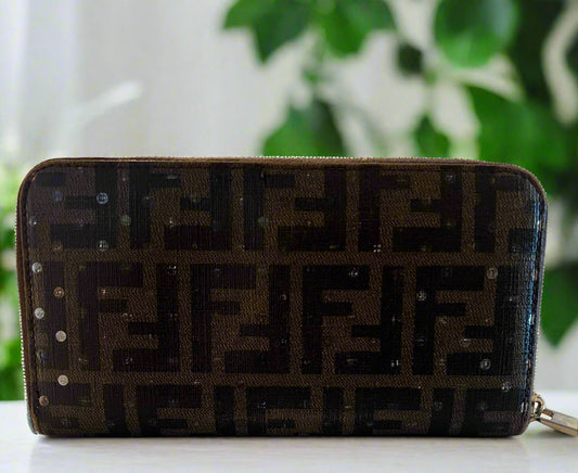 Fendi Coated Canvas Polka Dot Zip Around Wallet