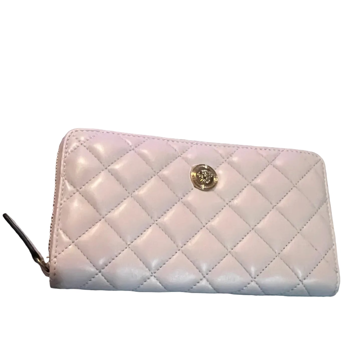 Versace Pink Quilted Leather Medusa Zip Wallet