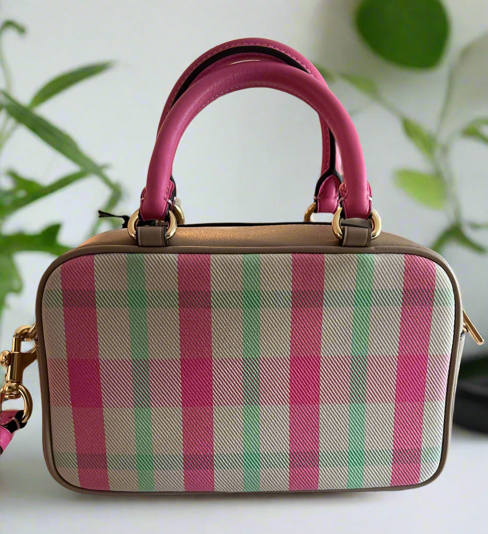 Coach Satchel Crossbody Pink Leather and Plaid