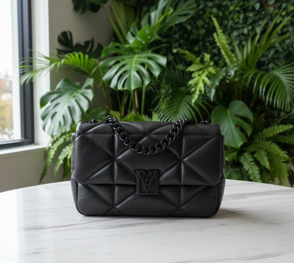 MCM Black Quilted Leather Travina -