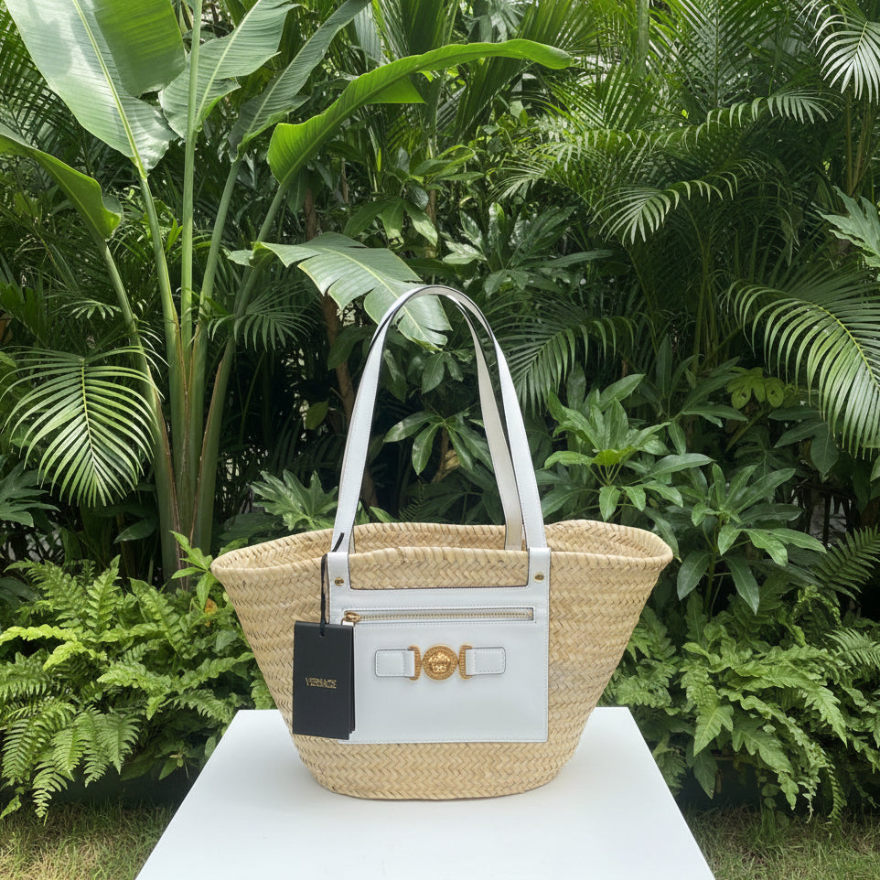 Versace White Straw Bag