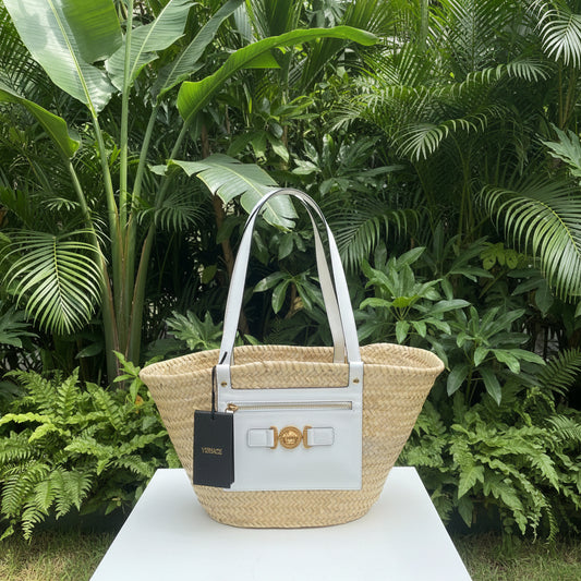 Versace White Straw Bag