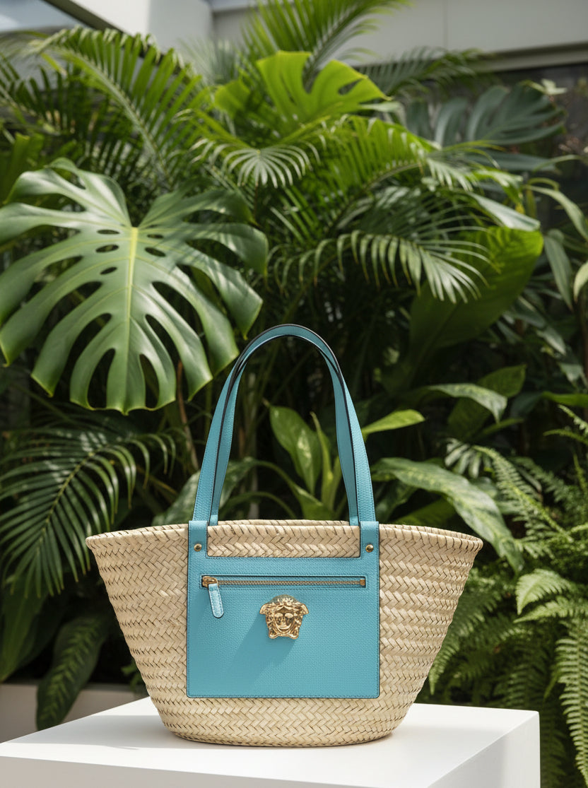 Versace Turquoise Straw Bag