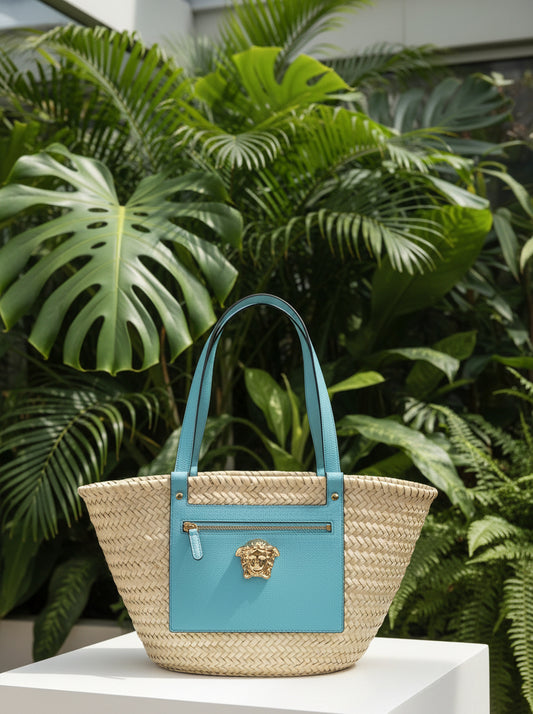 Versace Turquoise Straw Bag
