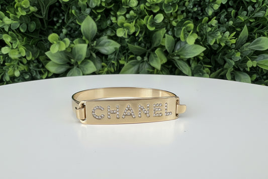 Chanel Name Plate Hinged Bracelet with Crystals