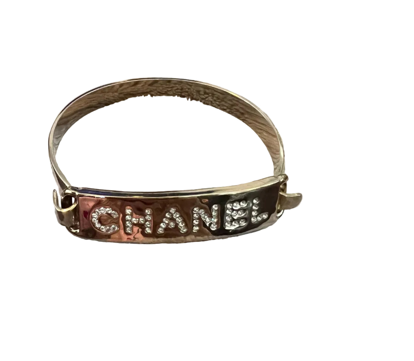 Chanel Name Plate Hinged Bracelet with Crystals
