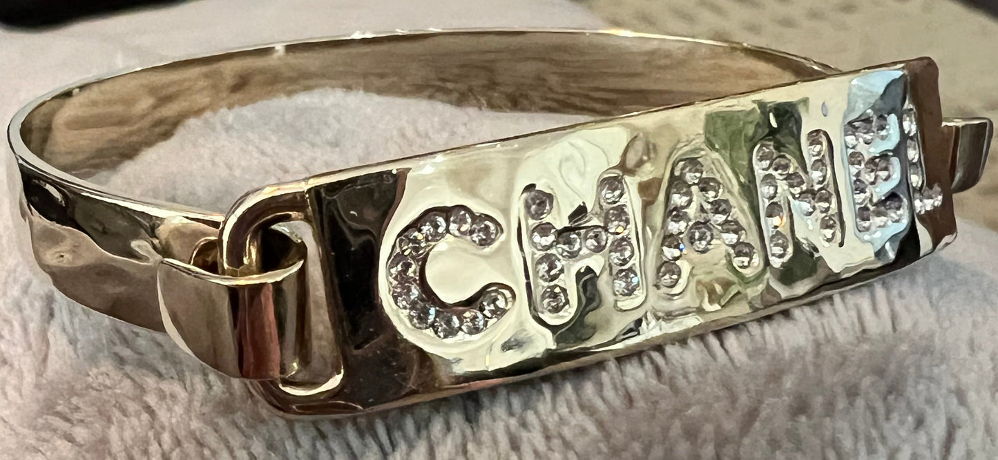 Chanel Name Plate Hinged Bracelet with Crystals
