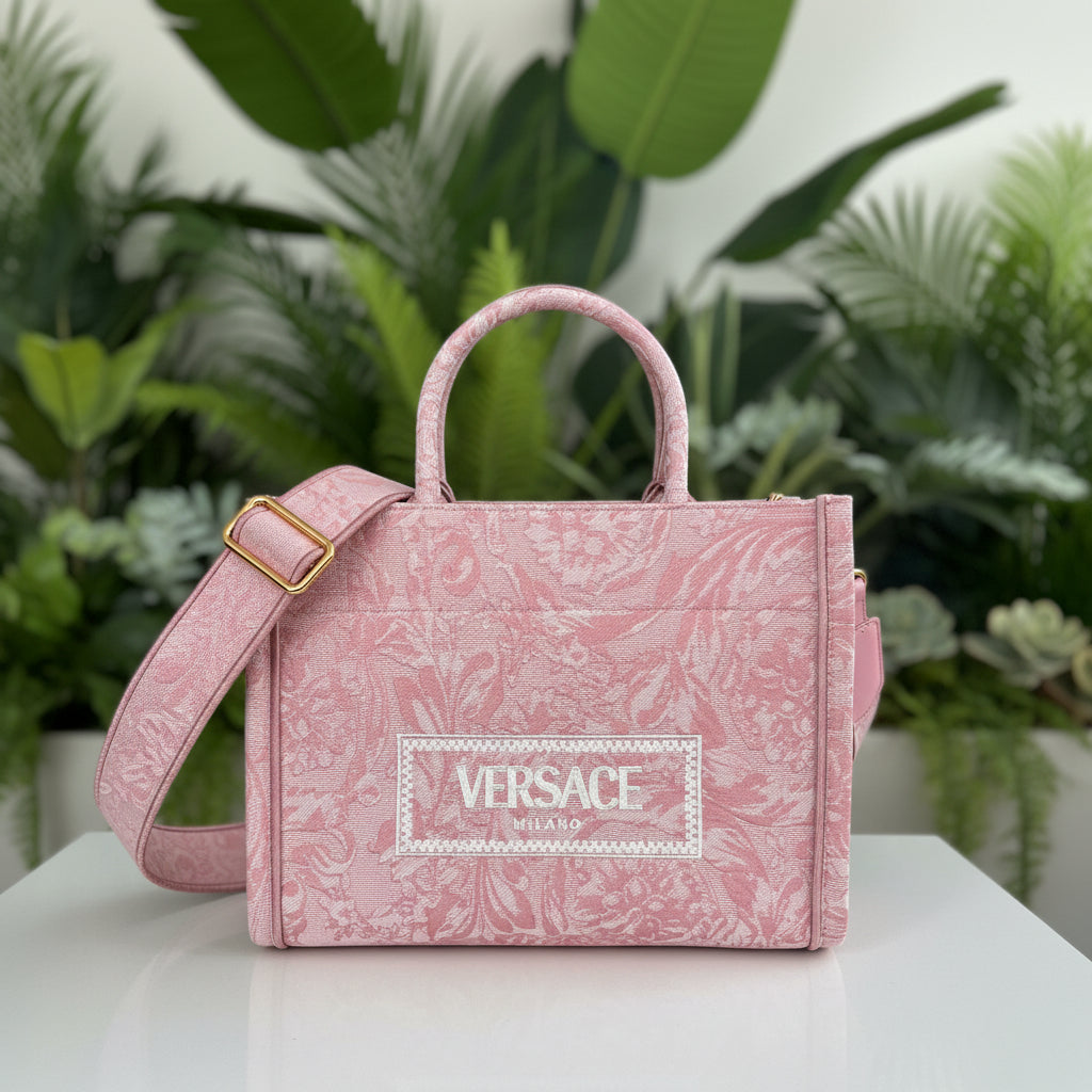 Versace Pink Small Baracco Athena Canvas Tote