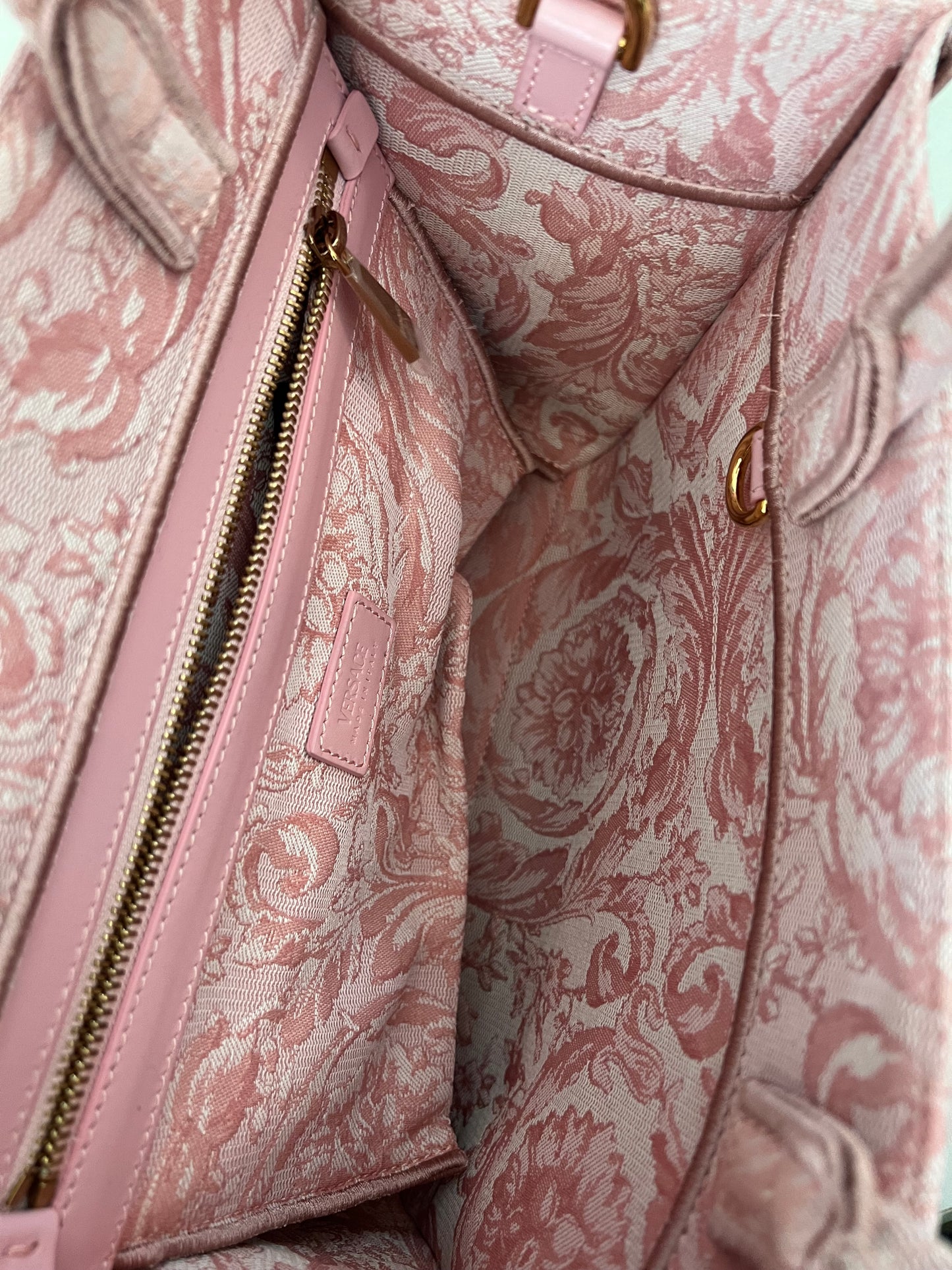 Versace Pink Small Baracco Athena Canvas Tote