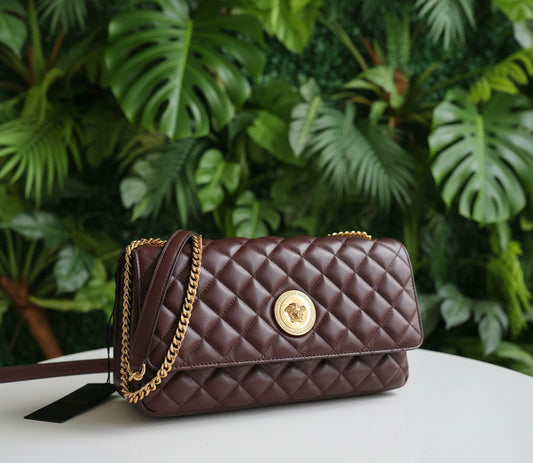 Versace Dark Brown Quilted Leather Shoulder Bag
