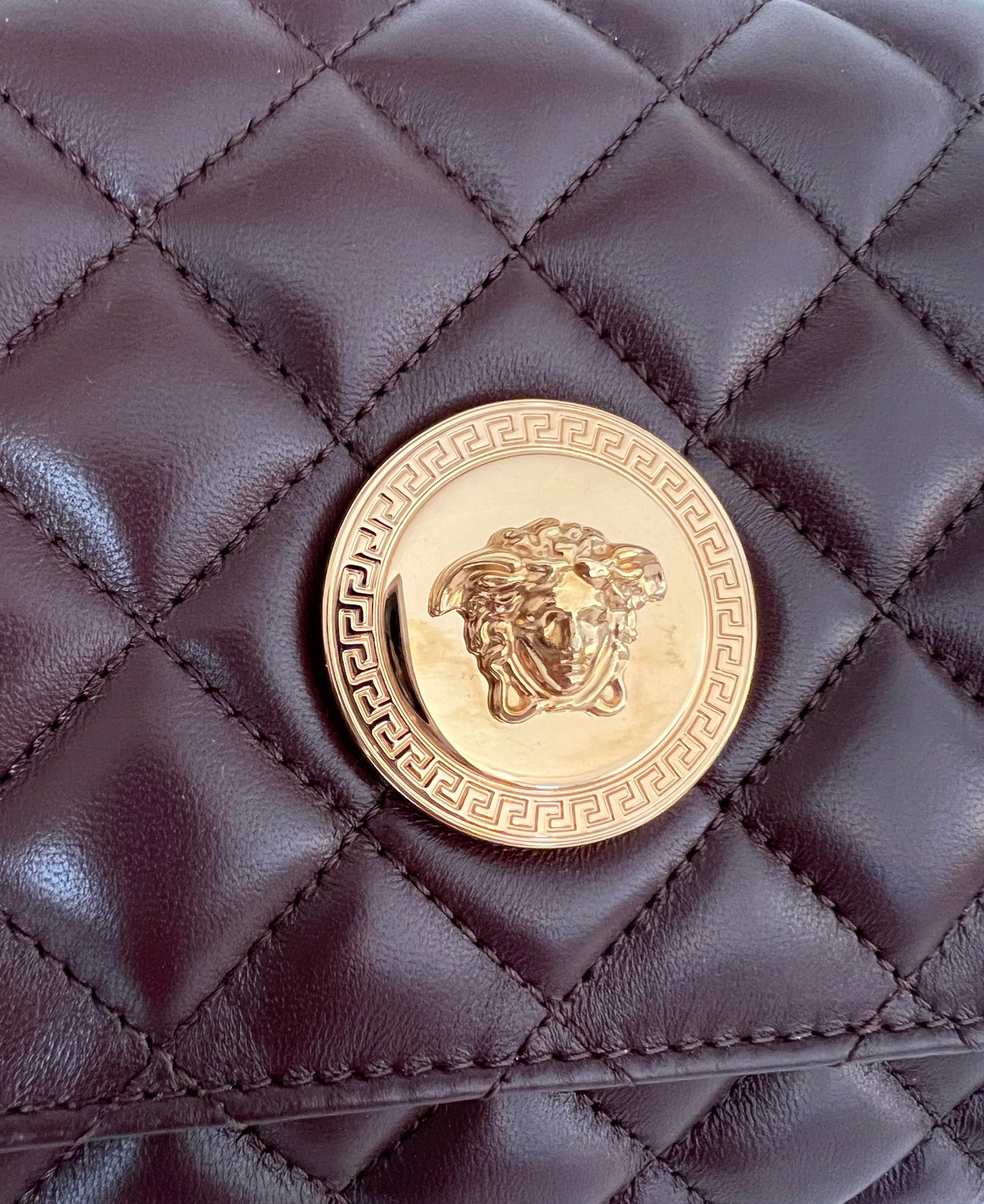 Versace Dark Brown Quilted Leather Shoulder Bag