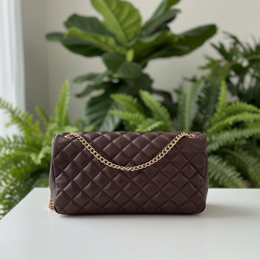 Versace Dark Brown Quilted Leather Shoulder Bag