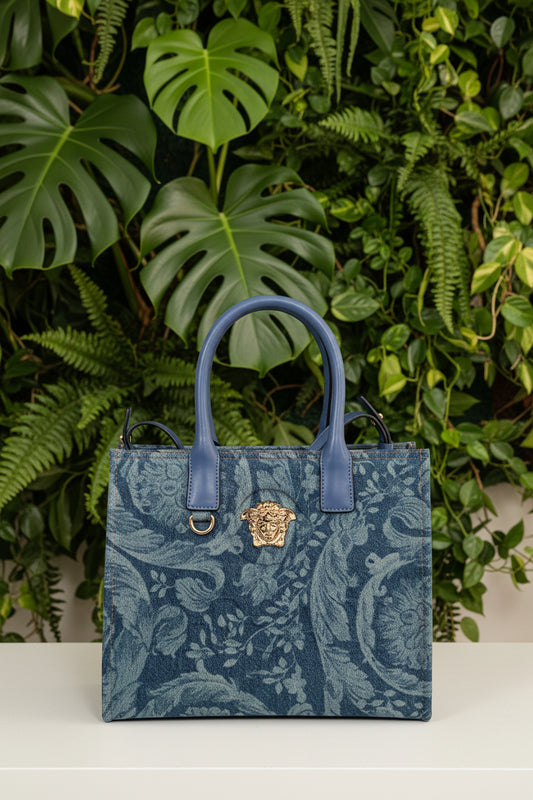 Versace Small Baracco La Medusa Denim Tote