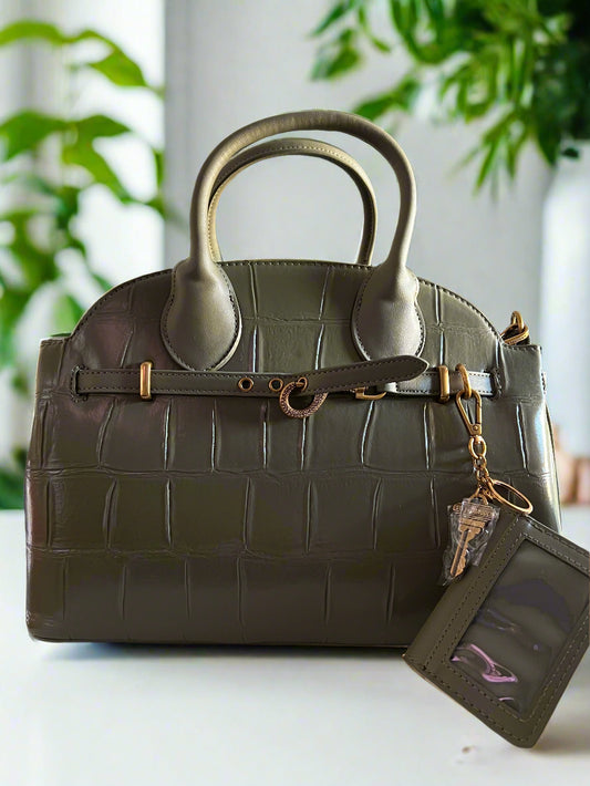 SM Faux Leather Croc Embossed Satchel