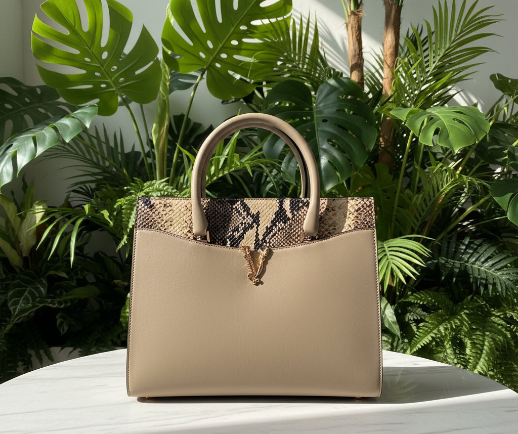Versace Snakeskin Print Medium Virtus Leather Satchel