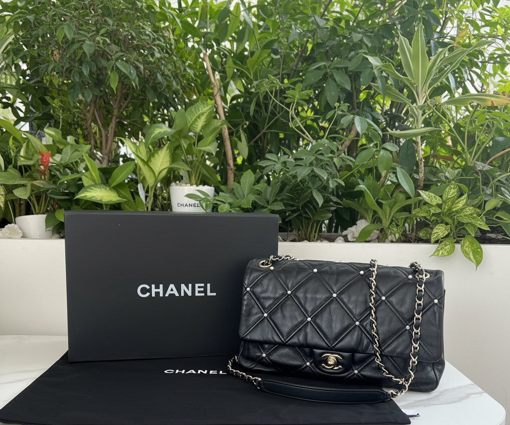 Chanel Quilted Lambskin Pearl Studded Flap