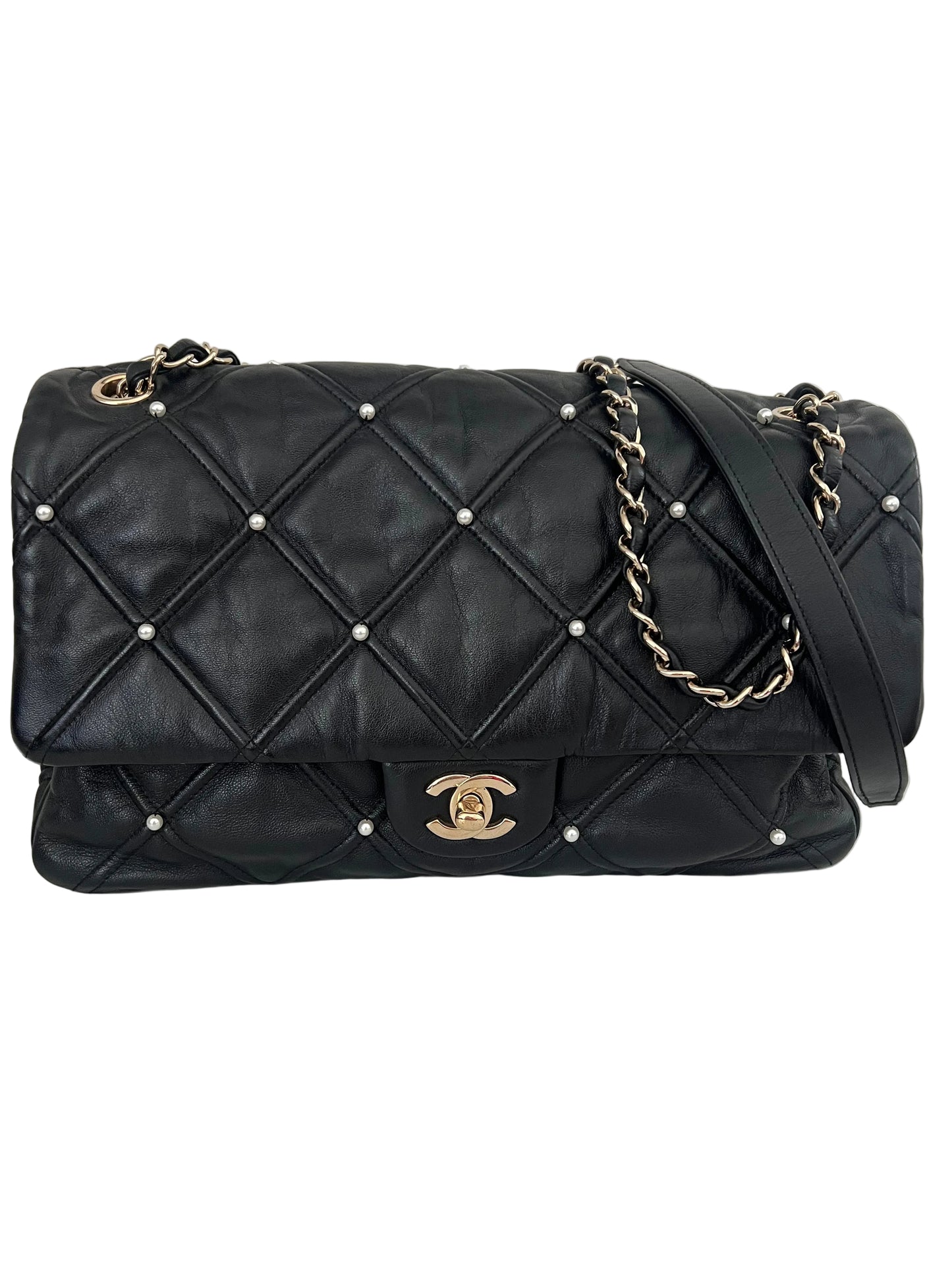 Chanel Quilted Lambskin Pearl Studded Flap