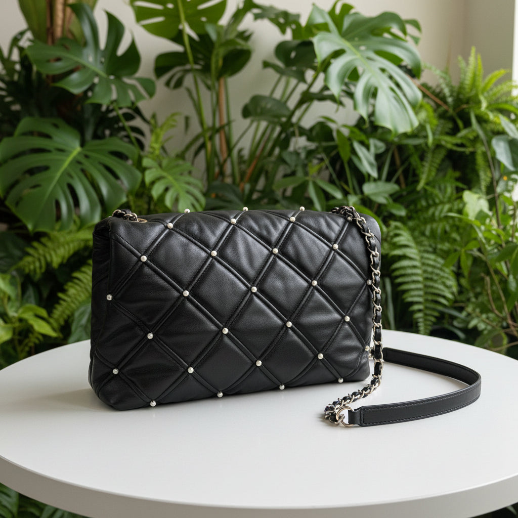 Chanel Quilted Lambskin Pearl Studded Flap