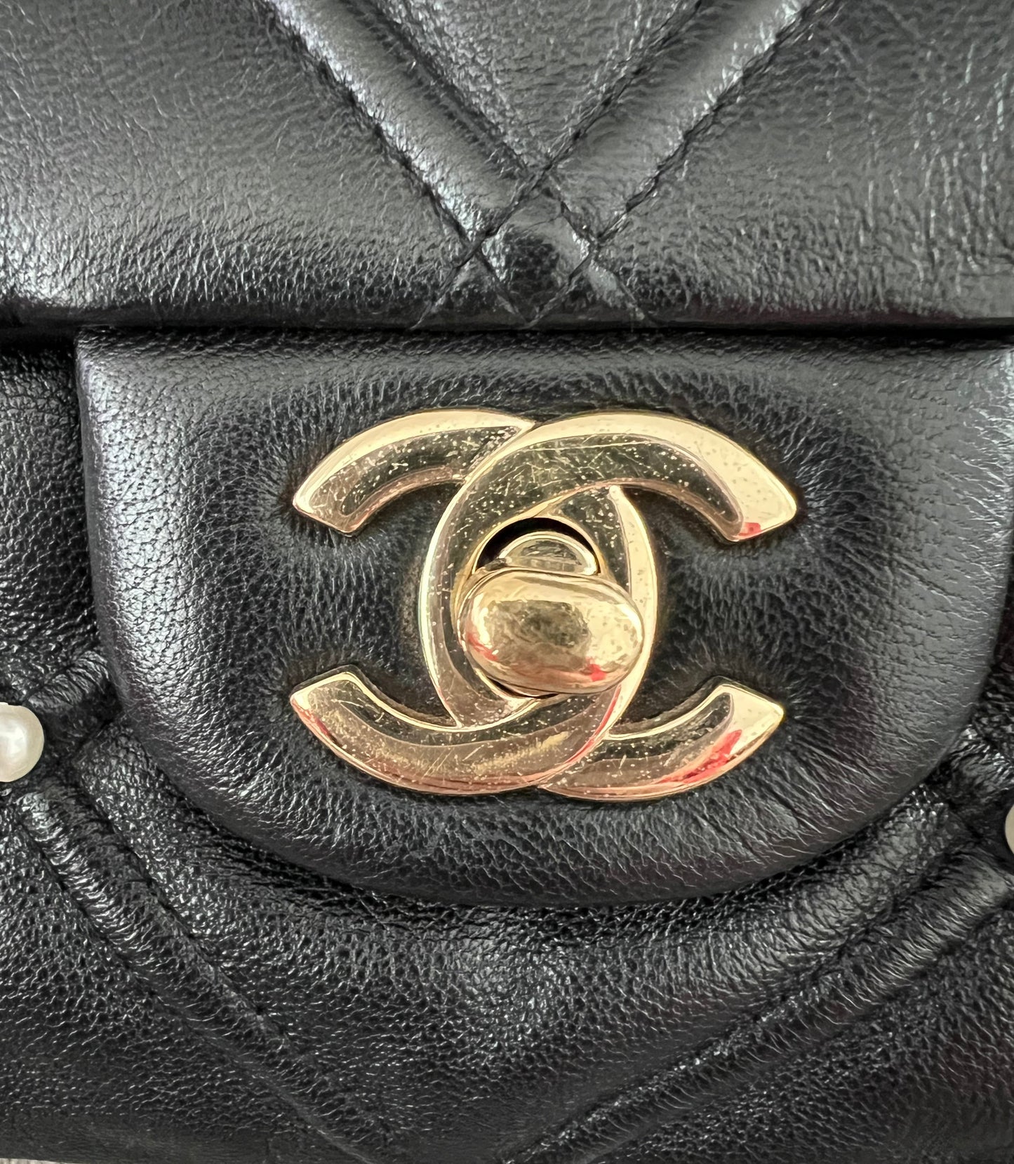 Chanel Quilted Lambskin Pearl Studded Flap