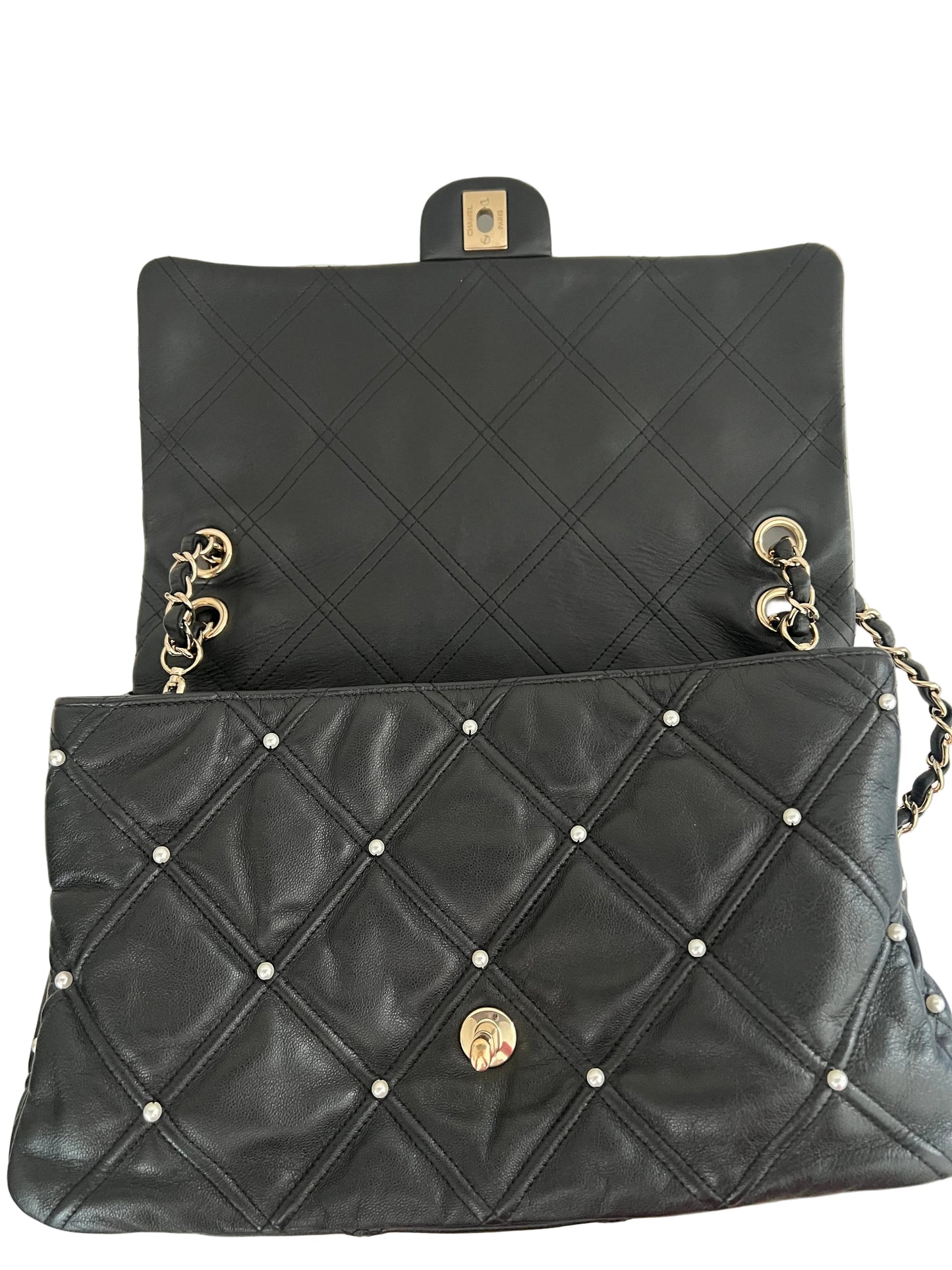 Chanel Quilted Lambskin Pearl Studded Flap