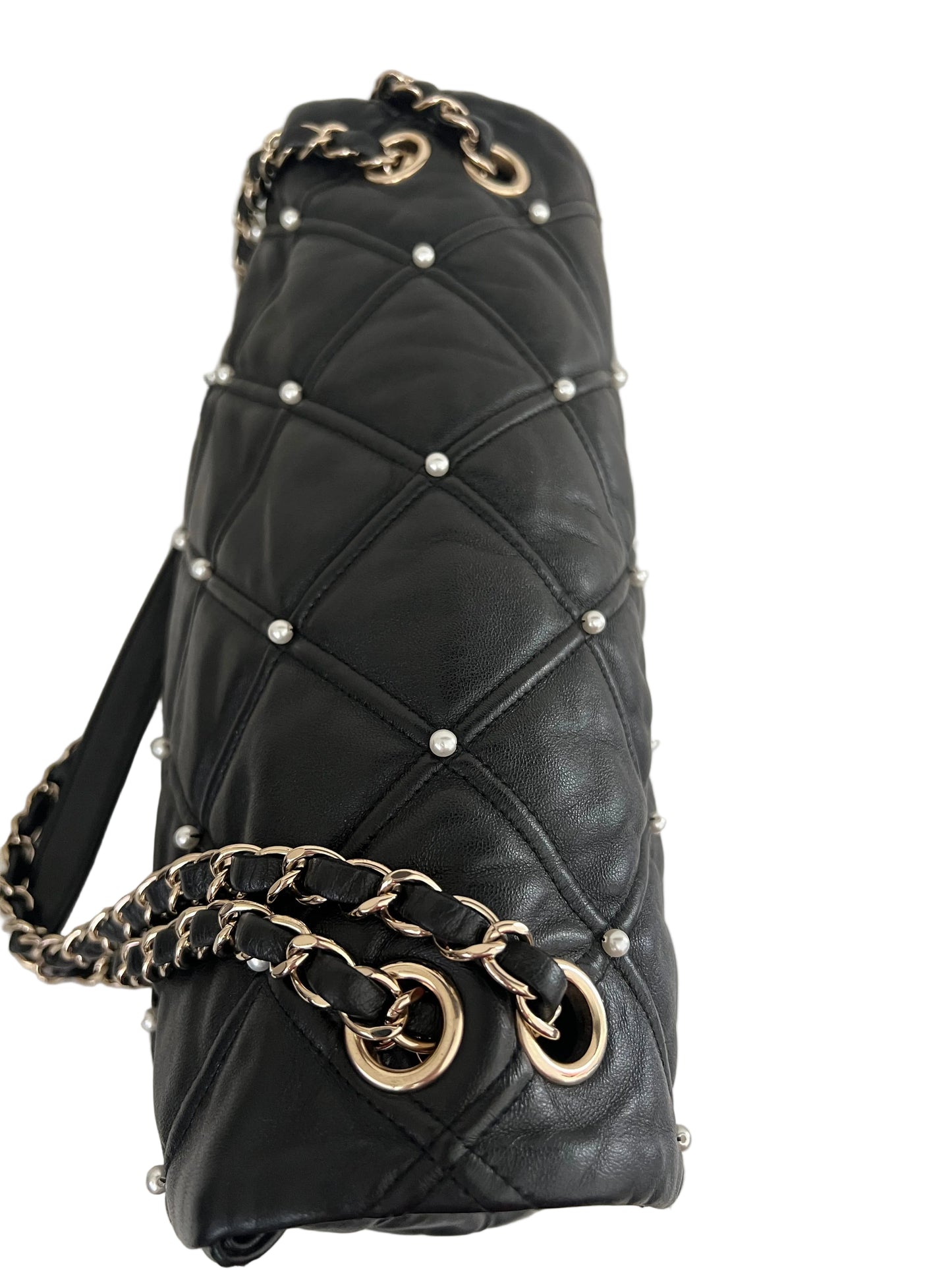 Chanel Quilted Lambskin Pearl Studded Flap