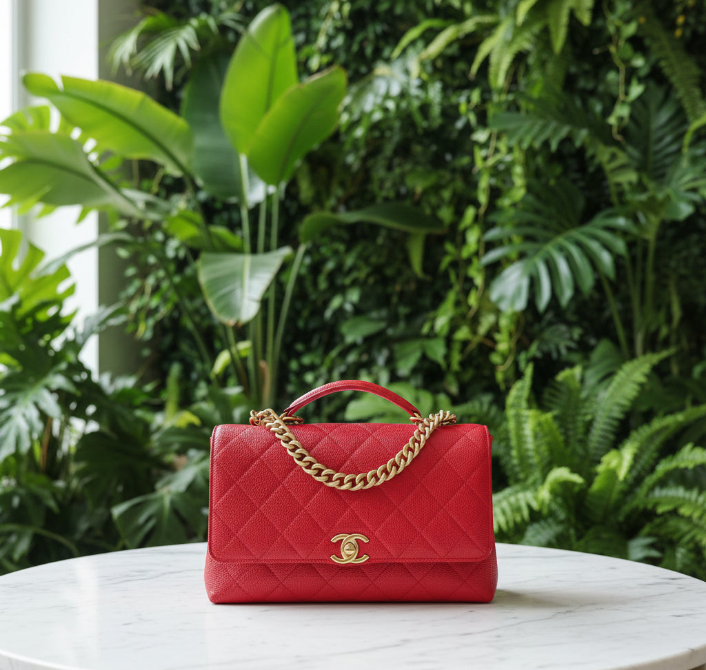 Chanel Small Red Stitched Caviar Chic Affinity Top Handle