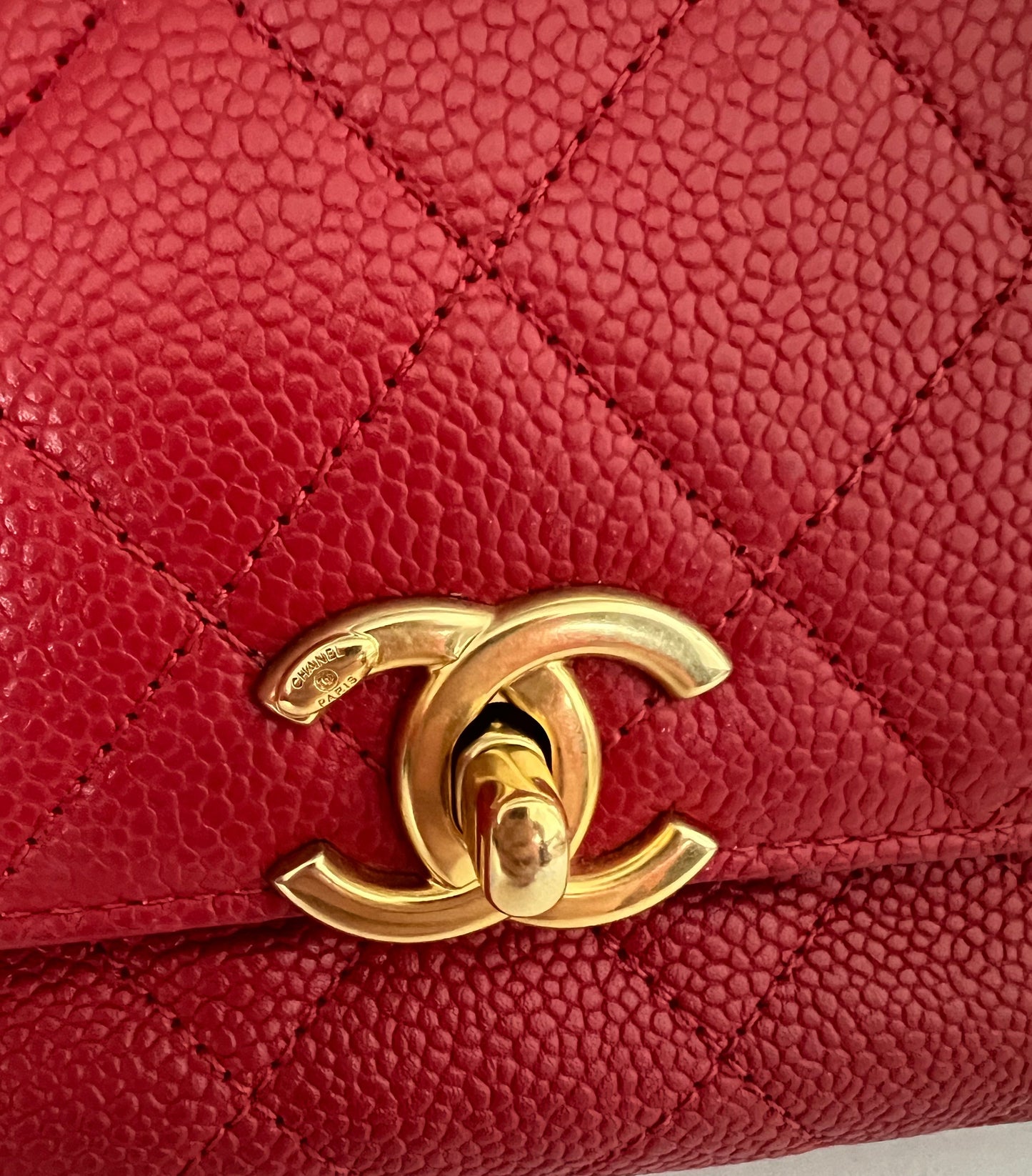 Chanel Small Red Stitched Caviar Chic Affinity Top Handle