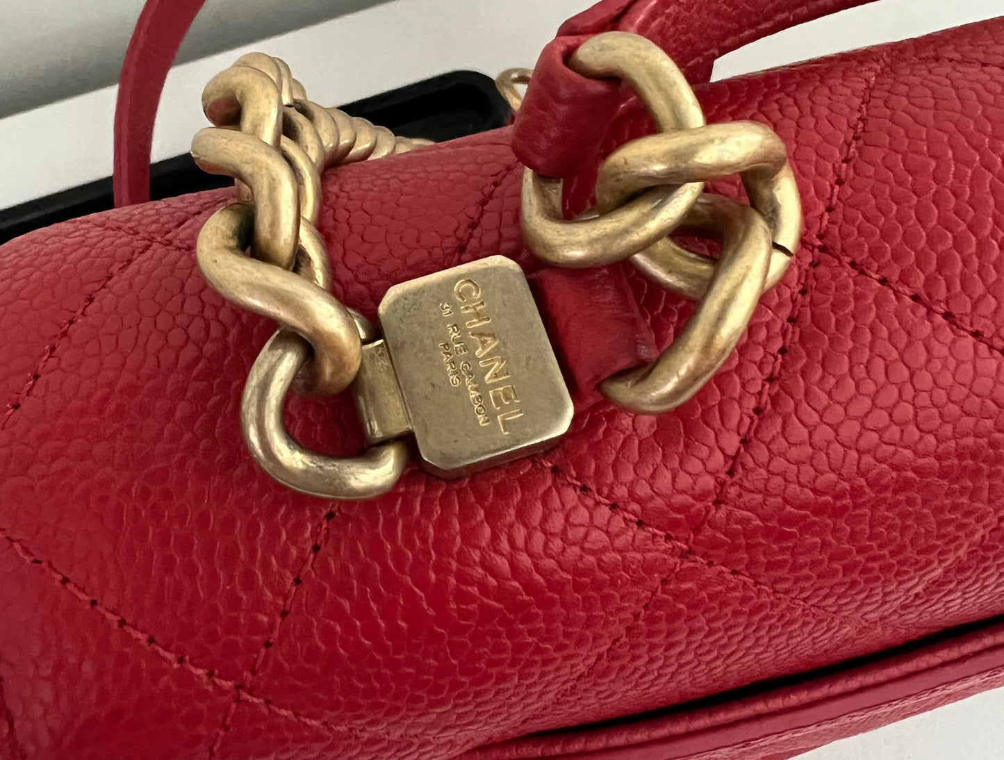 Chanel Small Red Stitched Caviar Chic Affinity Top Handle