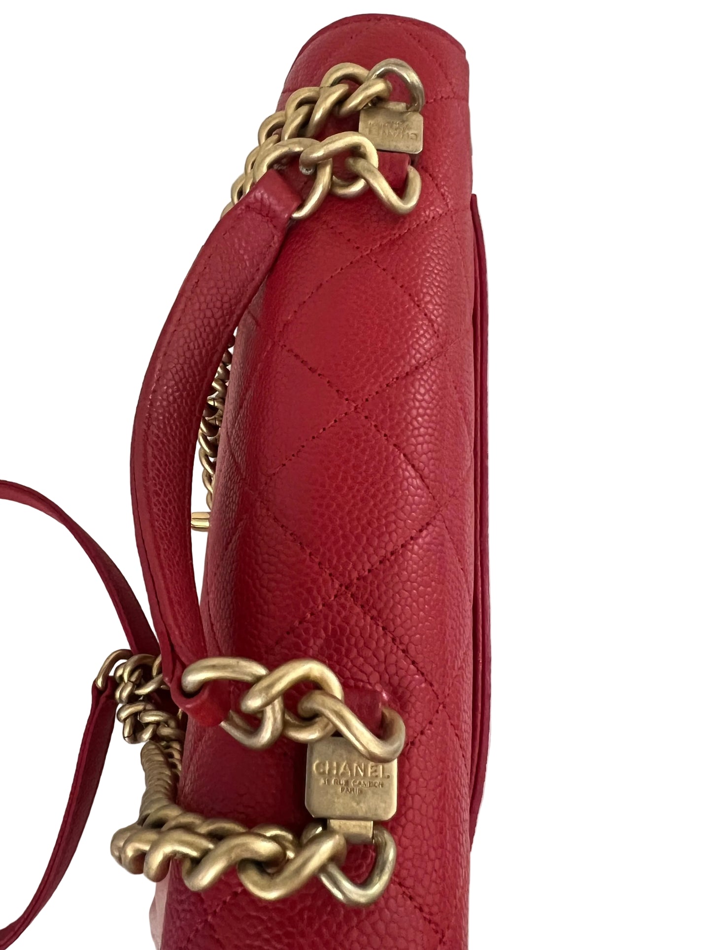 Chanel Small Red Stitched Caviar Chic Affinity Top Handle
