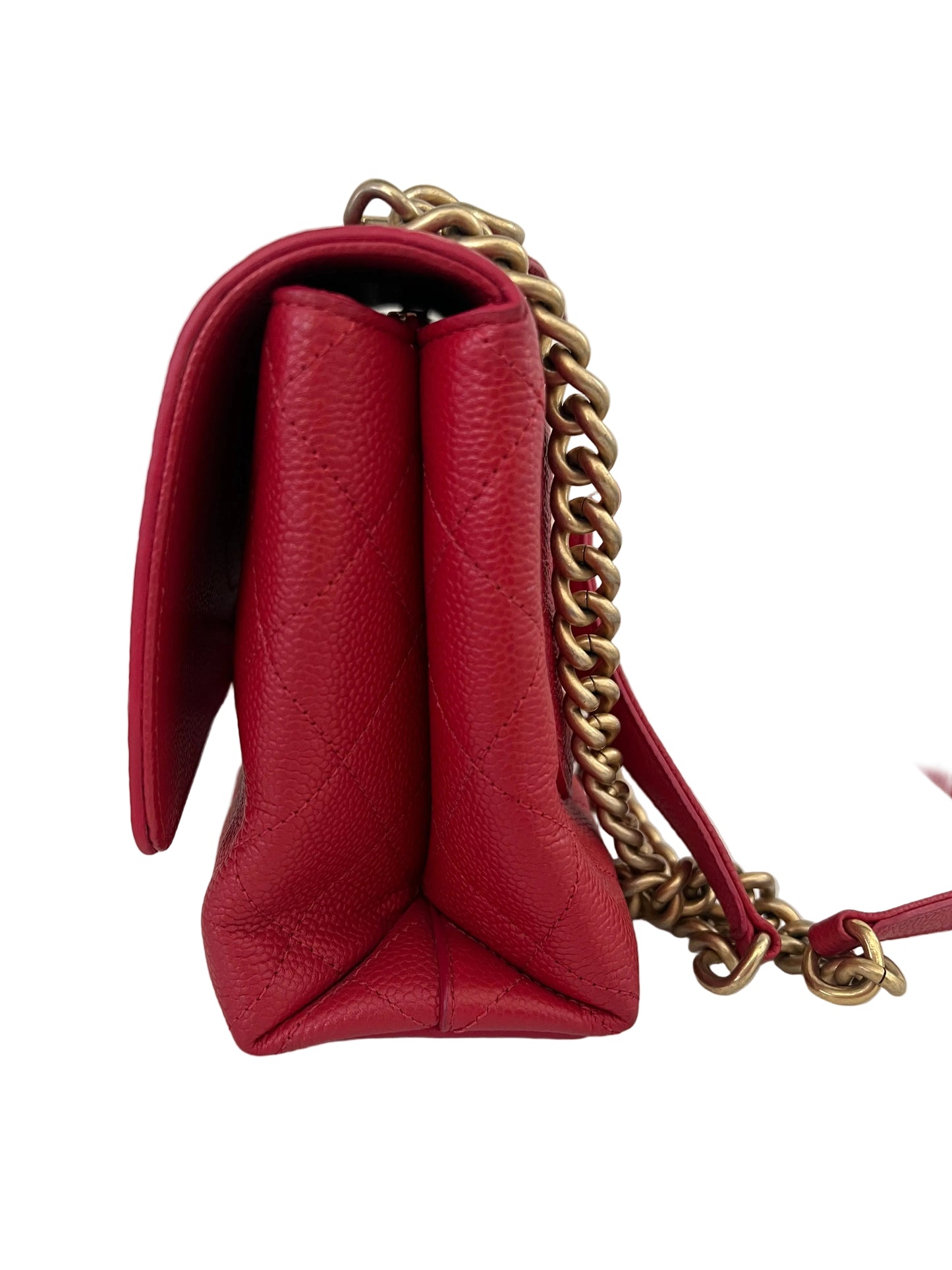 Chanel Small Red Stitched Caviar Chic Affinity Top Handle