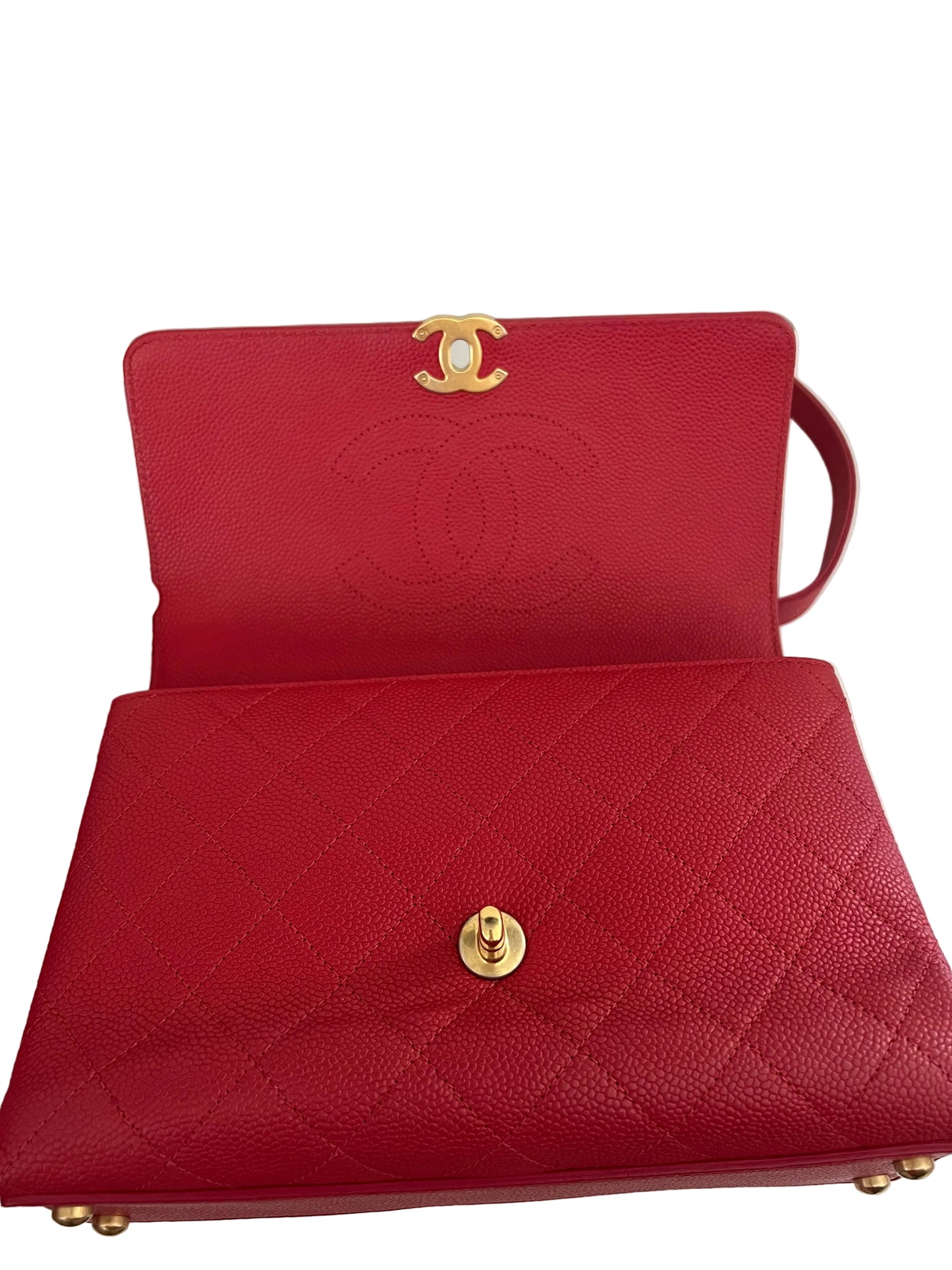 Chanel Small Red Stitched Caviar Chic Affinity Top Handle