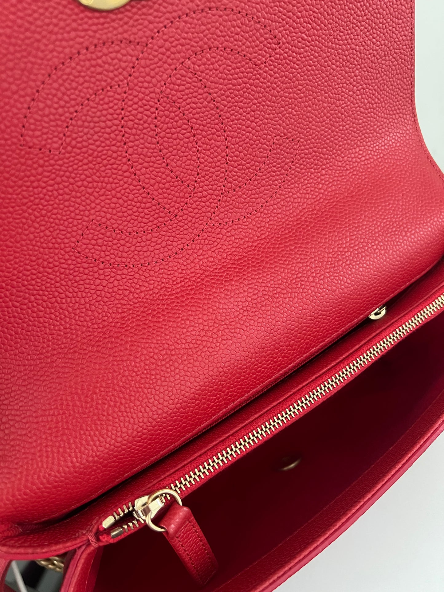 Chanel Small Red Stitched Caviar Chic Affinity Top Handle
