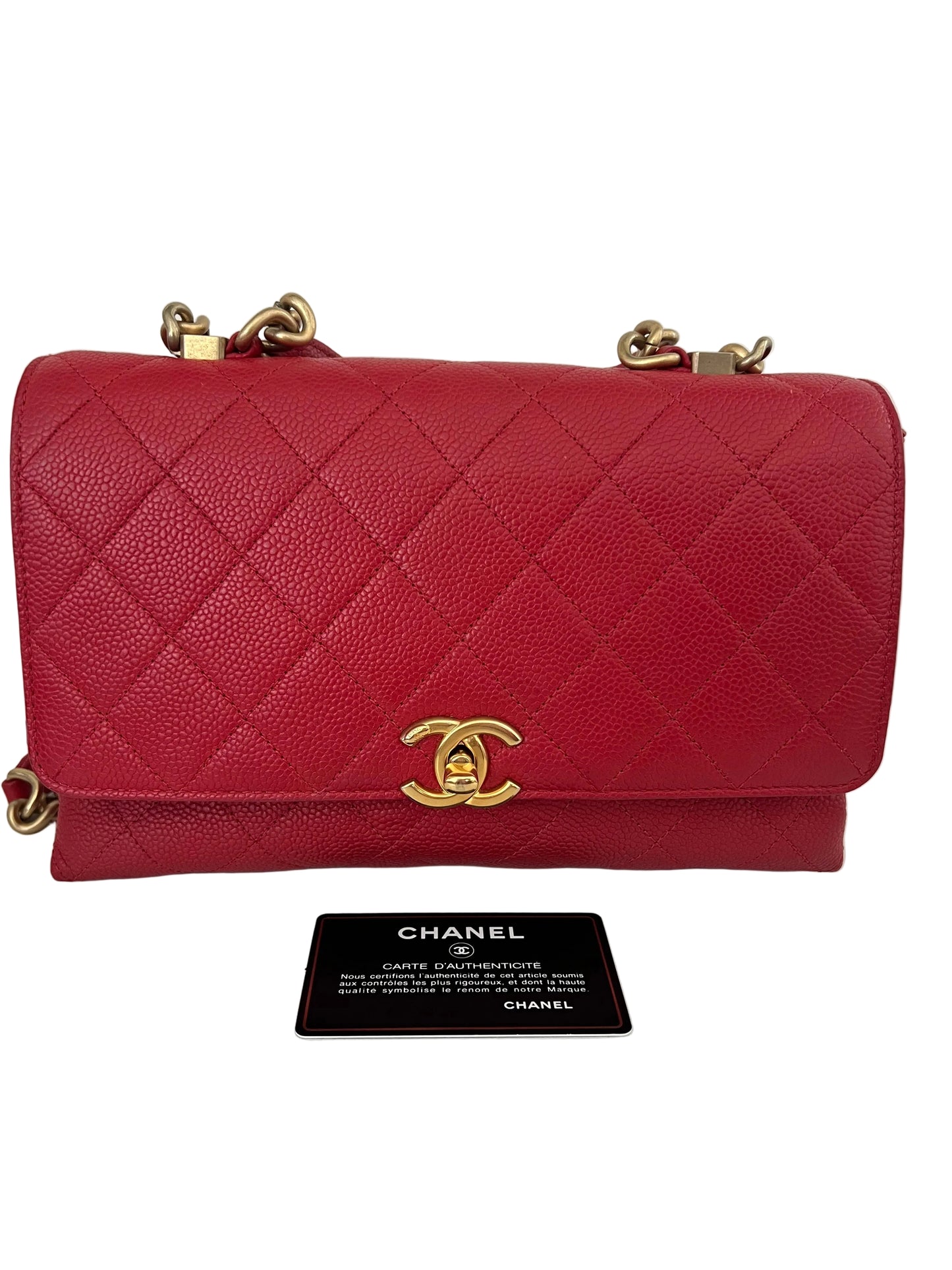 Chanel Small Red Stitched Caviar Chic Affinity Top Handle