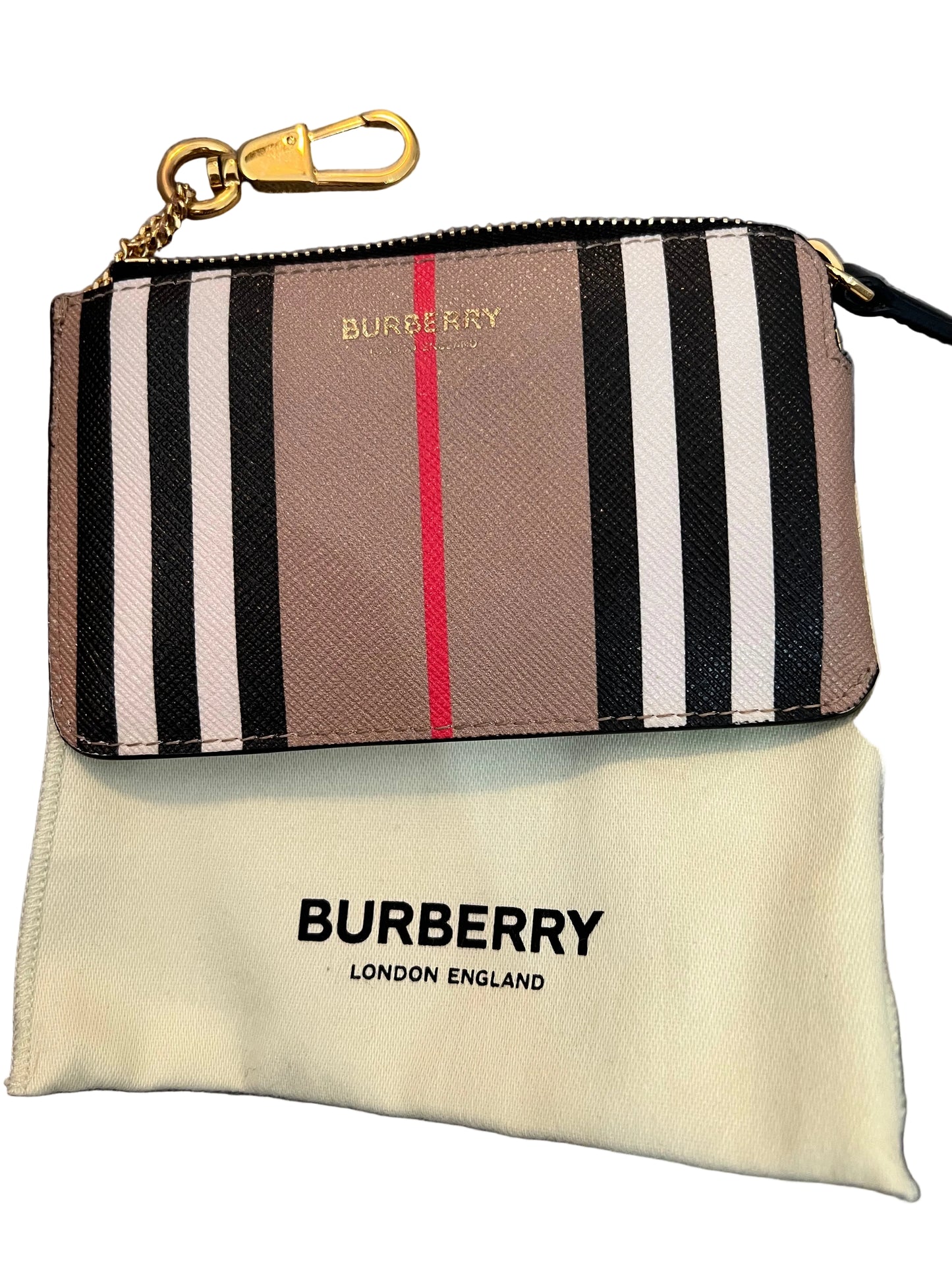 Burberry Calfskin Icon Stripe Zip Coin Case