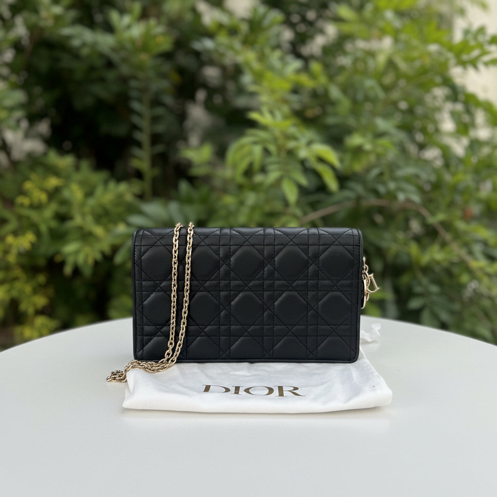Dior Black Quilted Cannage Leather Lady Pouch
