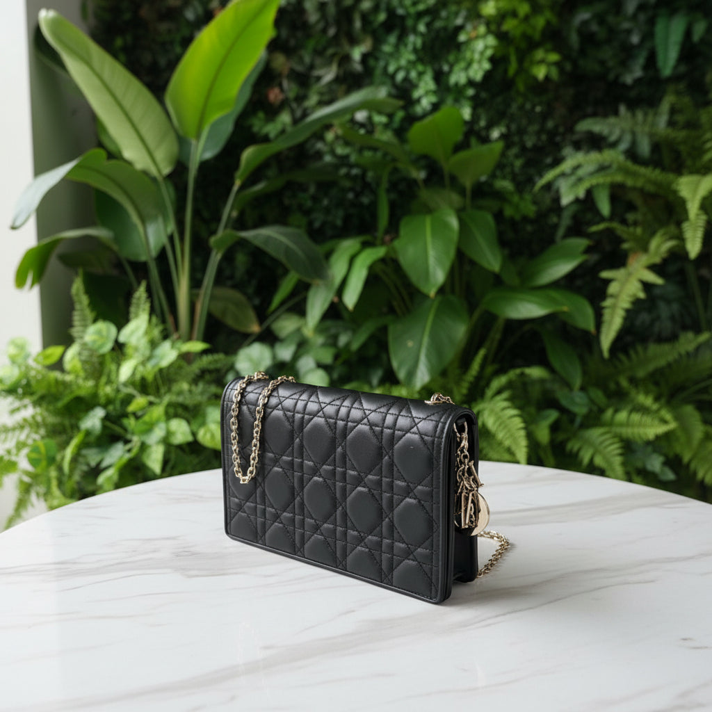 Dior Black Quilted Cannage Leather Lady Pouch