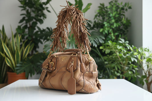 Prada Leather Bauletto Fringe Strap Satchel