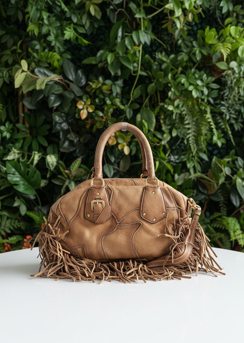Prada Leather Bauletto Fringe Strap Satchel