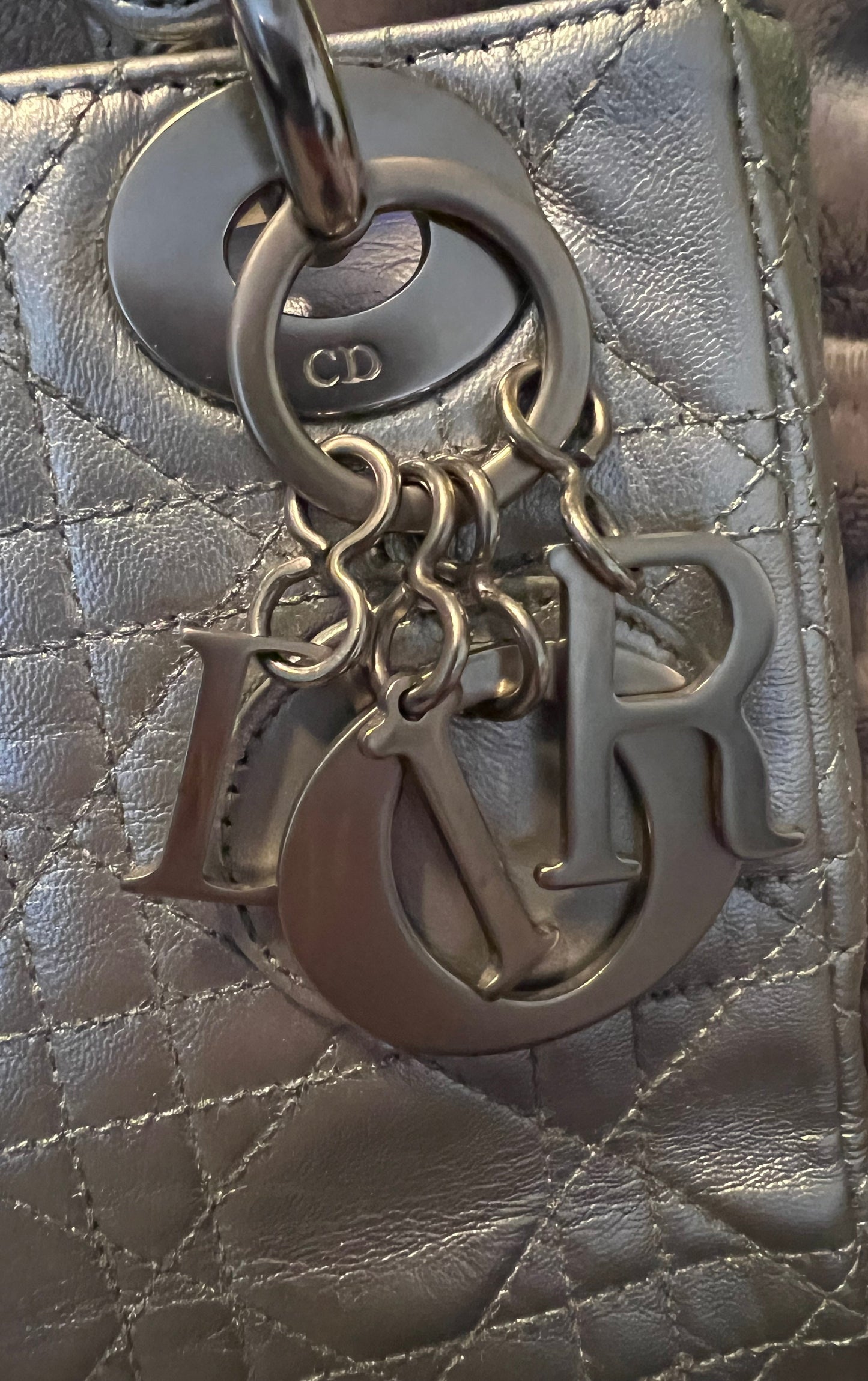 Dior Mini Quilted Metallic Silver Lady Dior