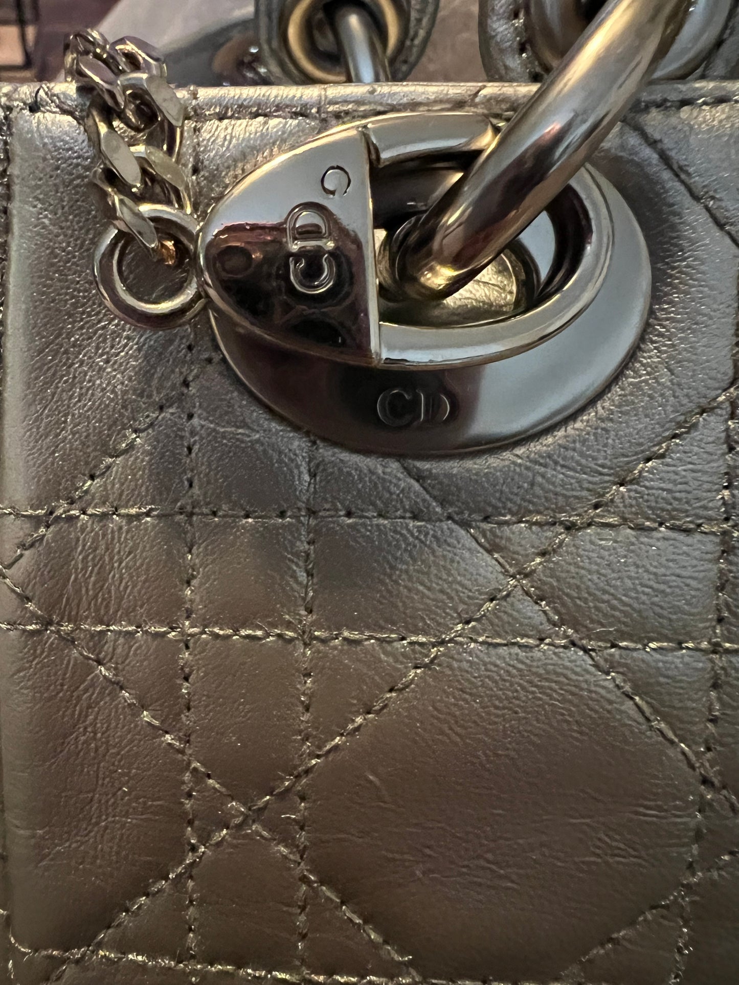 Dior Mini Quilted Metallic Silver Lady Dior