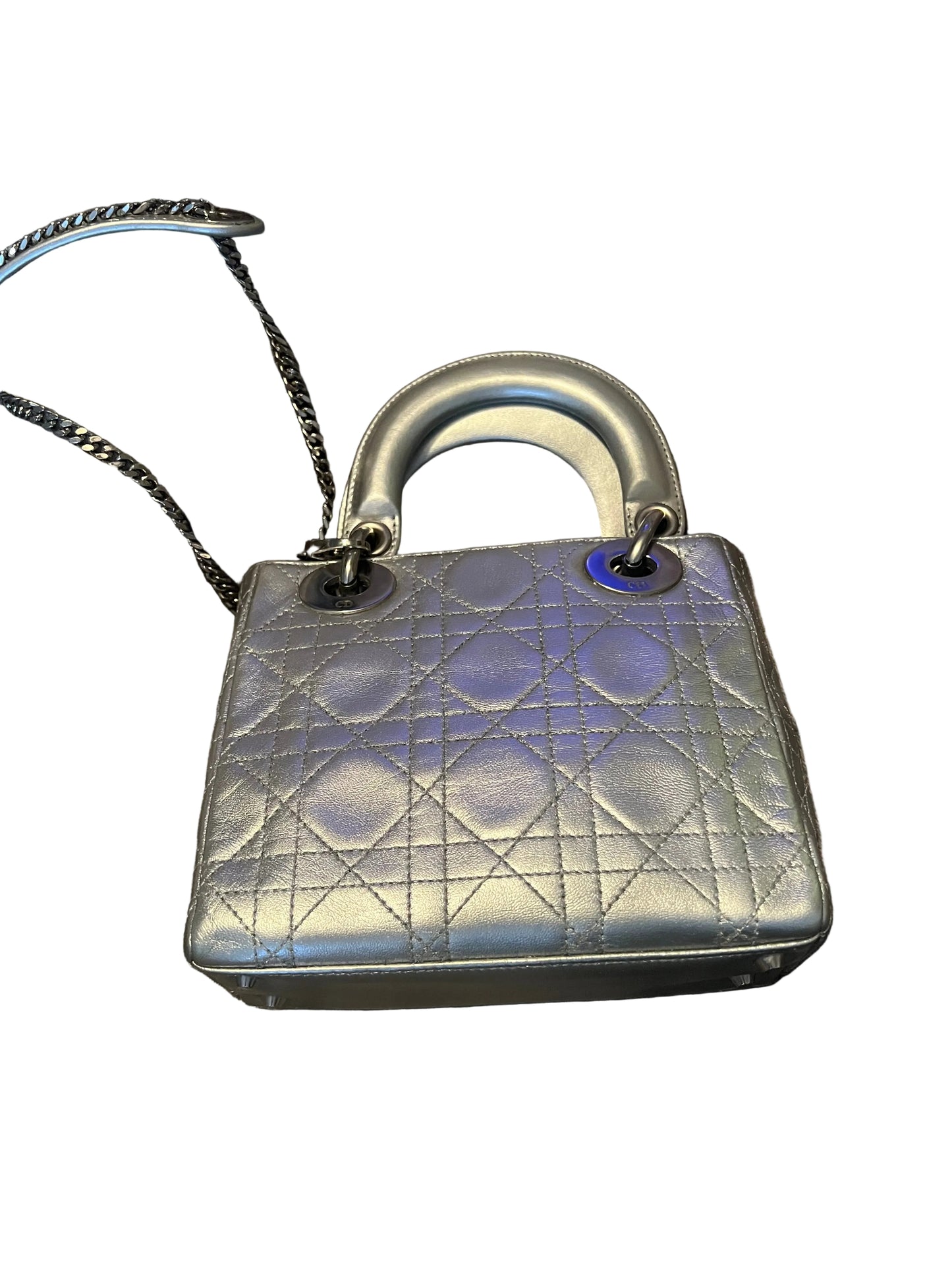 Dior Mini Quilted Metallic Silver Lady Dior